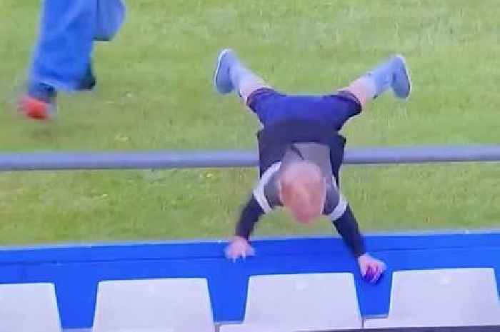 Horror moment young fan falls head-first down gap at T20 World Cup as dad rushes to him