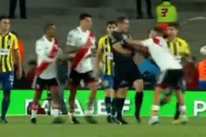 River Plate star goes full Paolo Di Canio as he's sent off for shoving referee