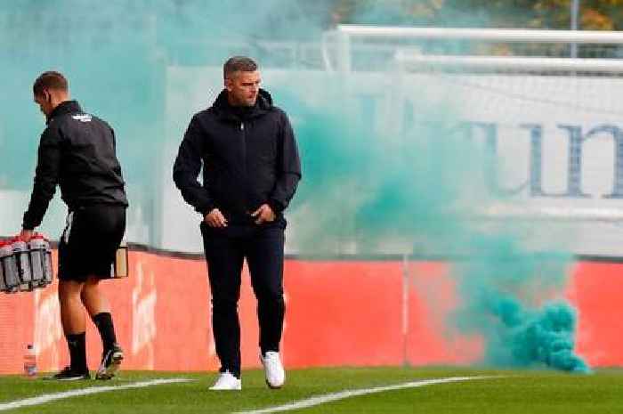 Plymouth Argyle manager Steven Schumacher appeals for a stop to smoke bombs