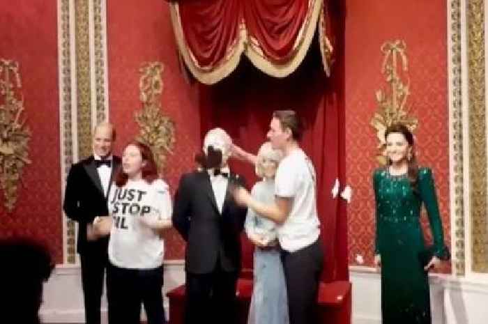 Just Stop Oil protesters throw cake at Charles' Madame Tussauds waxwork
