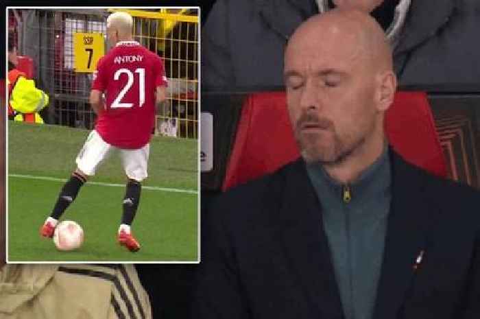 Man Utd boss Erik ten Hag's reaction to Antony's pointless showboating caught on TV