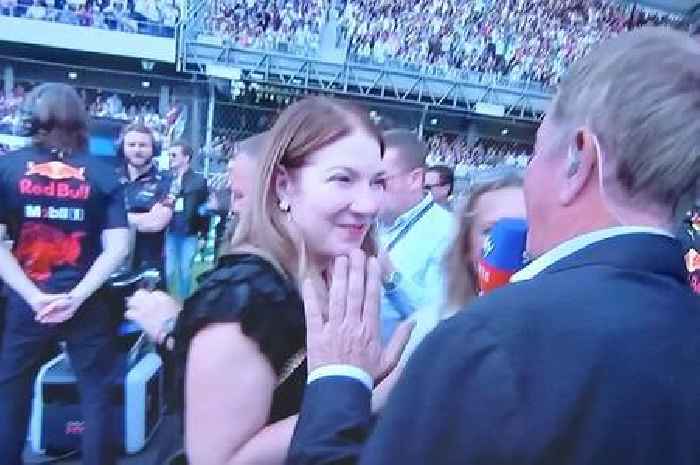Martin Brundle apologises to woman after getting microphone stuck in handbag on grid