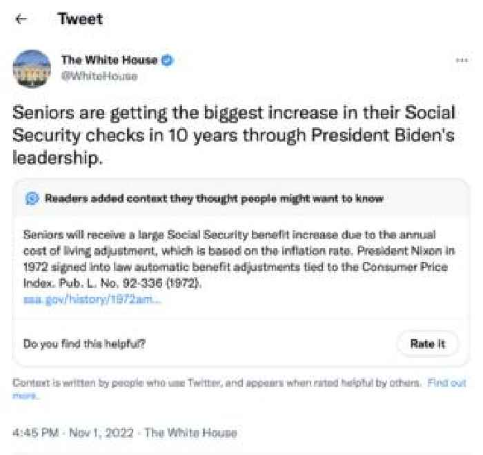 Twitter Adds Fact Check to Biden White House Tweet Taking Credit For Something Nixon Did