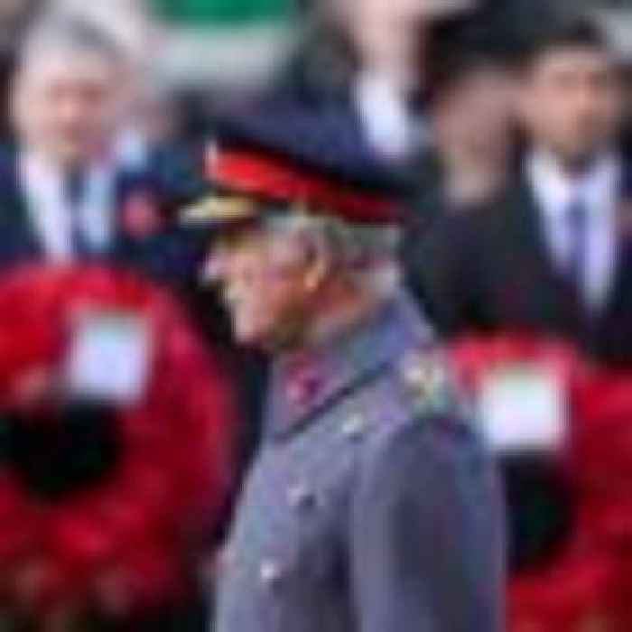 King leads first Remembrance Sunday service at Cenotaph as monarch