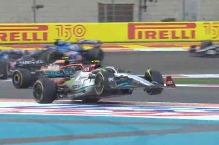 Lewis Hamilton sent flying over curb before being told to speed up by George Russell