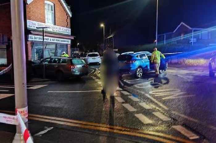 Two hurt in Dudley as car ends up lodged in café window after crash