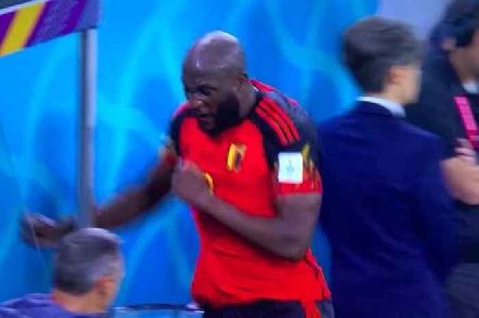 Raging Chelsea star Romelu Lukaku smashes up dugout in front of TV cameras after Belgium's World Cup disaster