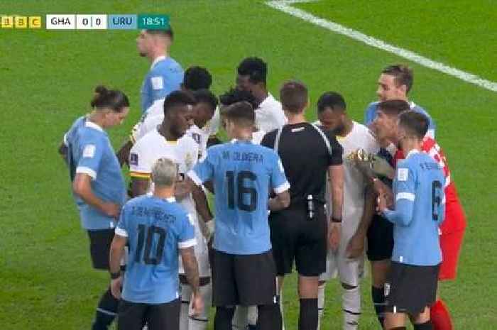 Ghana v Uruguay World Cup chaos sees players protect penalty spot and Liverpool star booked in tense scenes
