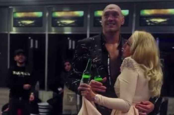 Tyson Fury and wife Paris dance in dressing room with beers in hand after Chisora win