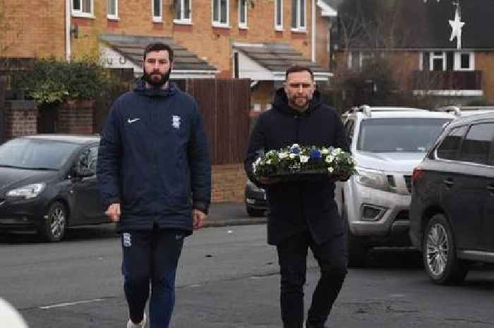 Emotional John Eustace lays flowers for Babbs Mill boys on behalf of Birmingham City FC