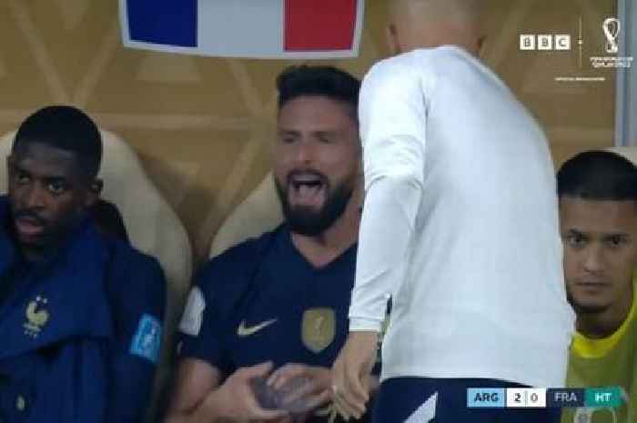 France star Olivier Giroud angrily launches water bottle and kicks dugout after first-half substitution in World Cup final