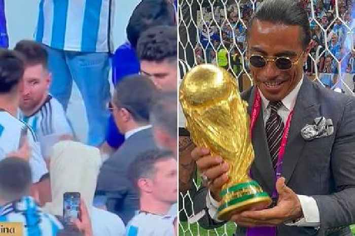 Fans slam 'pathetic' Salt Bae as he pesters Lionel Messi, bites medal and touches trophy