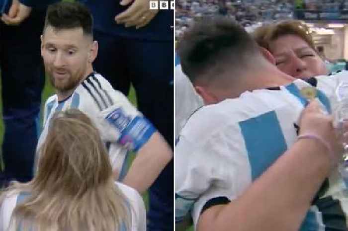 Heartwarming footage shows Lionel Messi's tearful mum surprising him on pitch