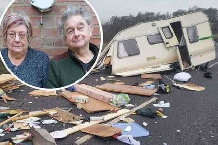 Homeless couple forced to live in caravan dealt a blow as it's destroyed in crash days before Christmas