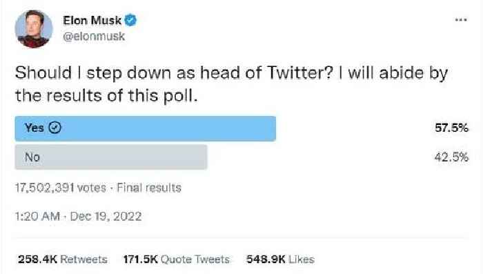 Elon Musk Breaks Silence After Twitter Poll, It's Not to Announce He's Stepping Down Yet