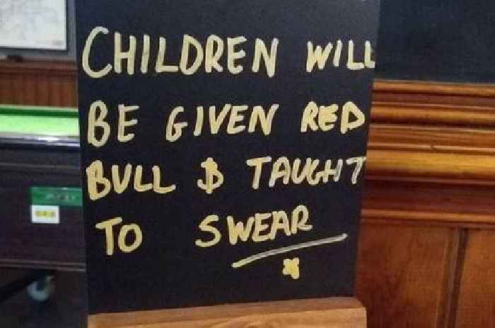 Pub sign threatening to give kids Red Bull and teach them to swear 'obviously just a joke', says landlady