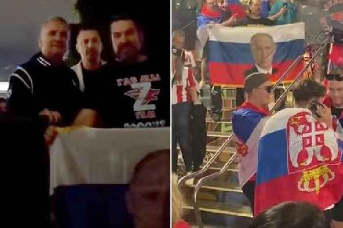 Novak Djokovic's dad poses with pro-Russia tennis fans with Putin flags and Z symbols