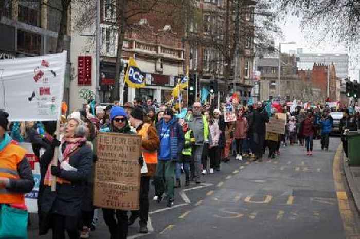 Nottingham travel disruption as around 1,000 striking workers march through city