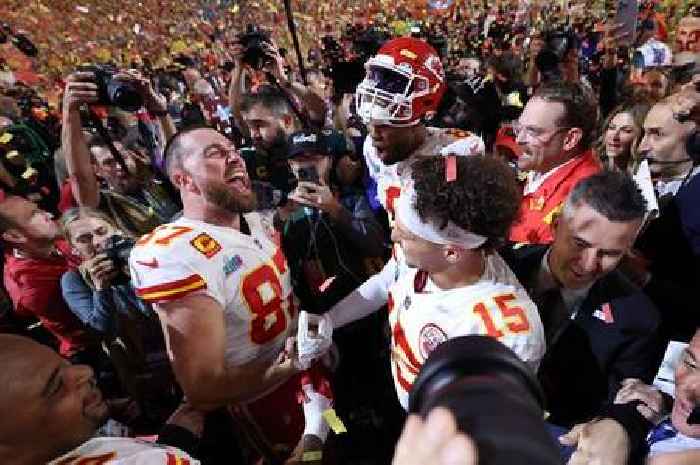 Chiefs star Travis Kelce downs bottle thrown by fan during Super Bowl parade