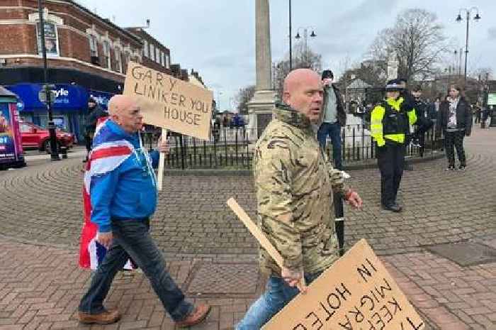 Gary Lineker placards as far-right protest in Staffordshire countered by anti-racism campaigners