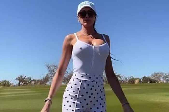 Holly Sonders' nipples 'poke eyes out' as Oscar De La Hoya's busty WAG hits golf course