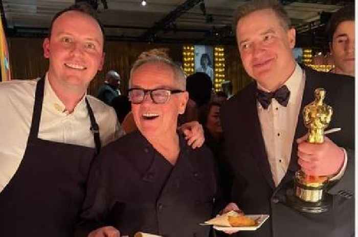 Brendan Fraser and Oscars 2023 stars pictured eating Cornwall chef's fish and chips