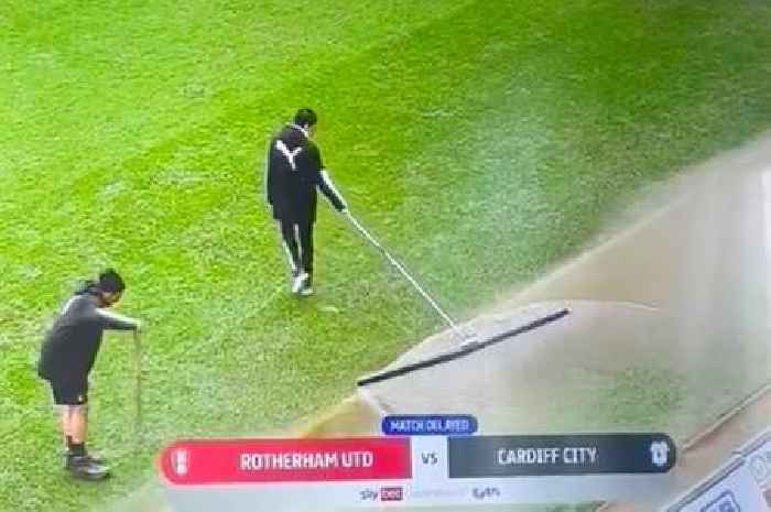 Rotherham groundsman seen 'dragging water back onto pitch' as Cardiff game abandoned