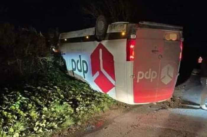 DPD van flips onto its roof after dramatic crash