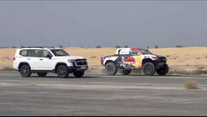 This Land Cruiser GR-Sport on Tarmac vs. Dakar Hilux on Sand Is Just Crazy Enough to Work
