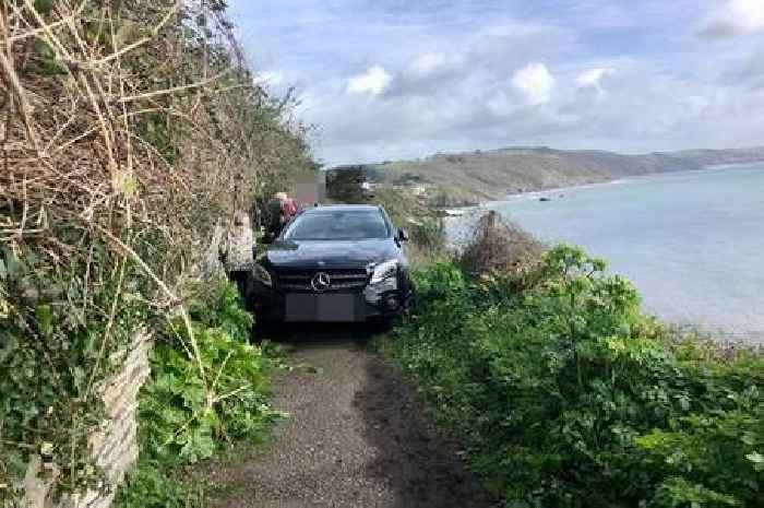 West Country coastal path blocked by Mercedes after driver took strange route