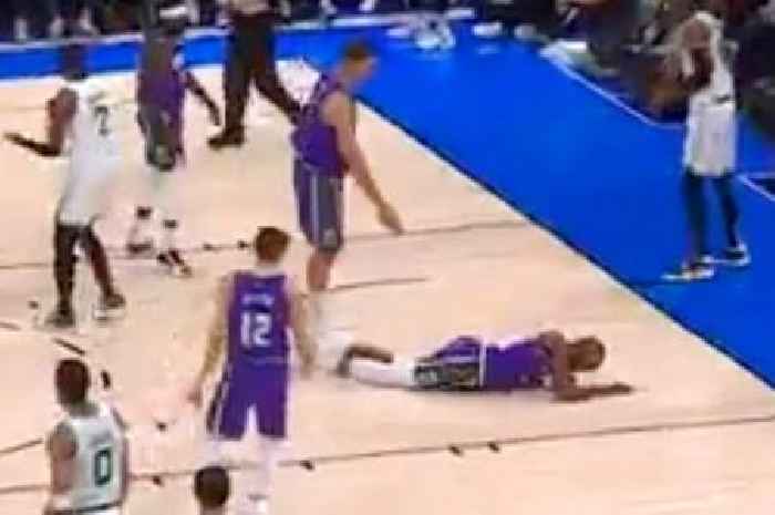 NBA star gets sickening elbow to the face and ends up spitting up blood on court