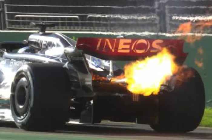 George Russell's Mercedes in flames at Australian GP as Lewis Hamilton team-mate out