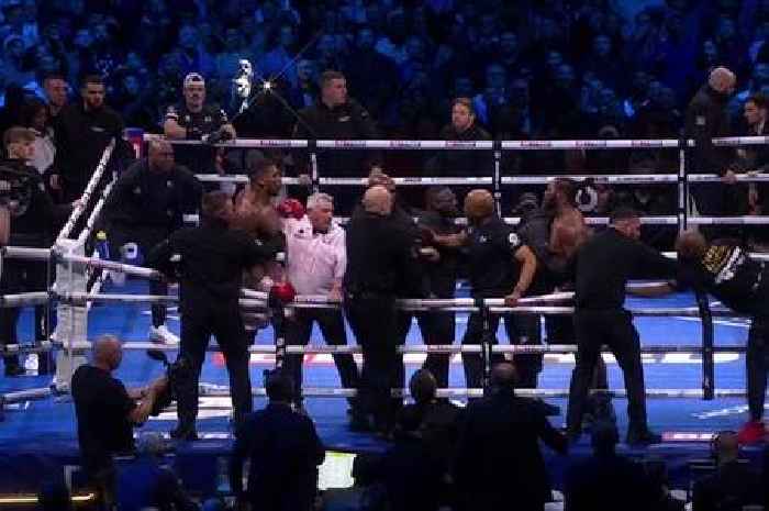 Tony Bellew dragged away from Franklin's team in wild ruckus after Anthony Joshua fight