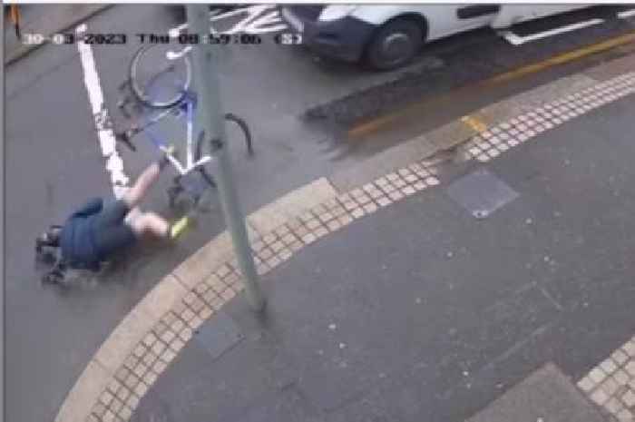 Cyclist thrown over handlebars after hitting pothole in CCTV at Scots restaurant