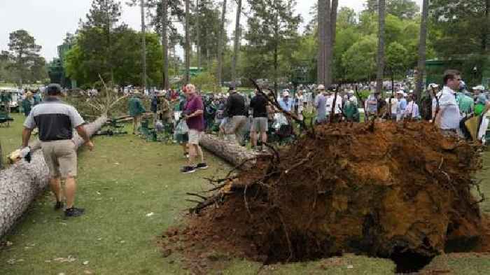 Trees fall at the Masters, play suspended