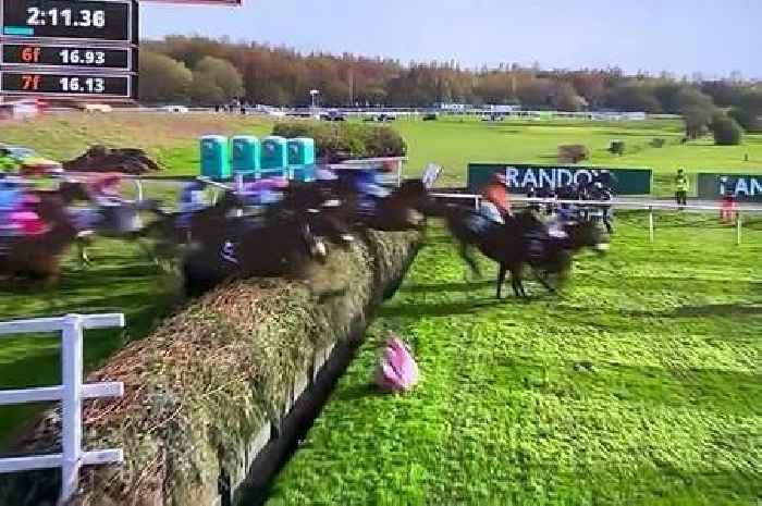 Loose horse causes Grand National chaos as jockey sent flying over fence