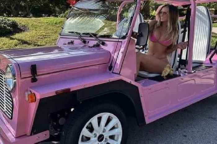 LIV Golf WAG Paulina Gretzky takes a ride in a pink car and matching bikini
