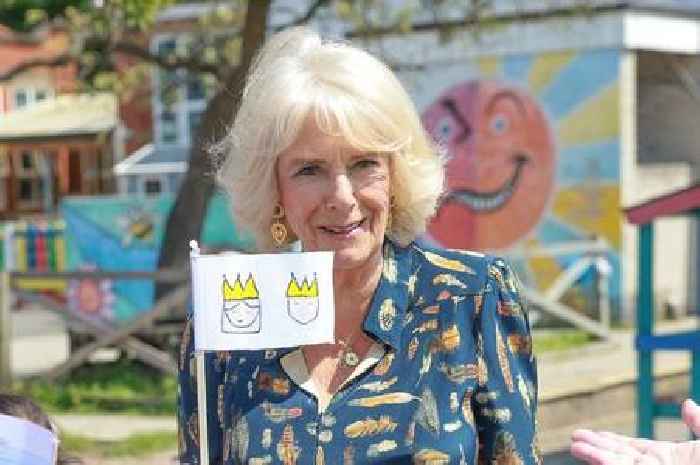 Queen Camilla recycles feathery dress for Bristol primary school visit