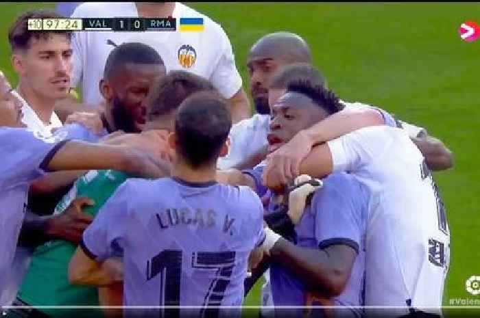 Vinicius confronts alleged racist fan and is then sent off despite being choked by star