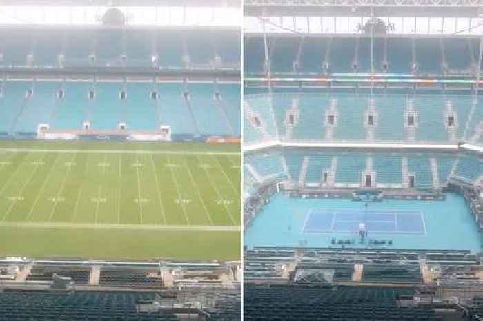 Fans in awe as stadium transforms from NFL pitch to tennis arena to F1 track