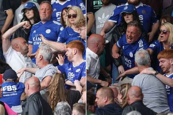 Fuming Leicester fans spotted fighting in stands as Premier League relegation confirmed