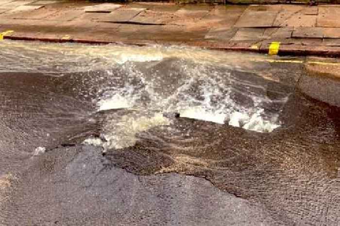 Burst water pipe ruptures busy road in Highfields in Leicester