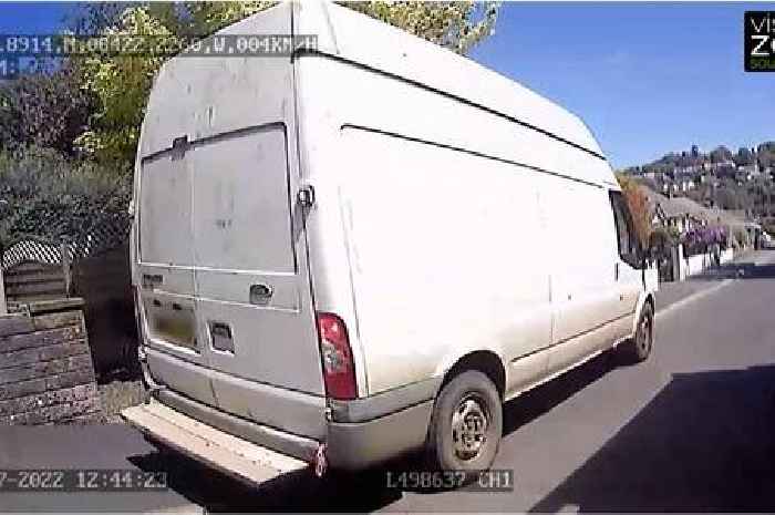 Dangerous lorry driver mounts pavement to undertake recycling truck
