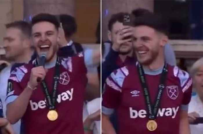 Declan Rice drops F-bomb at West Ham bus parade - and it's broadcast live on BBC