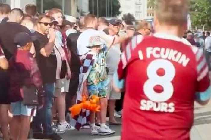 West Ham fan photobombs Sky Sports' live broadcast with F-word Spurs kit