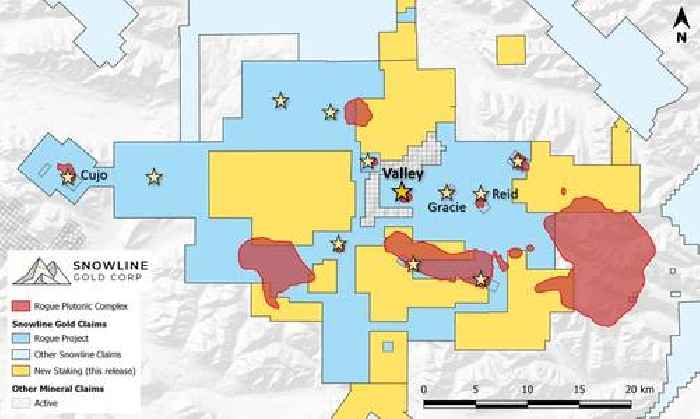 Snowline Gold Expands Its Rogue Project 80% By Staking Open Ground Across Rogue Plutonic Complex and Activates Second Drill