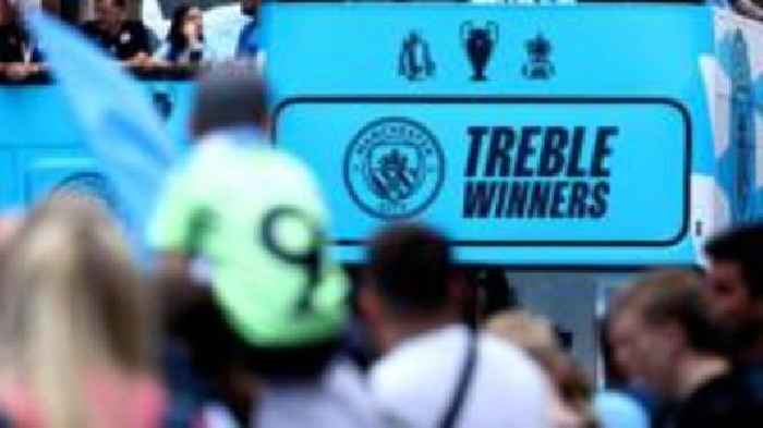 Watch as Man City's Treble winners celebrate with a victory parade