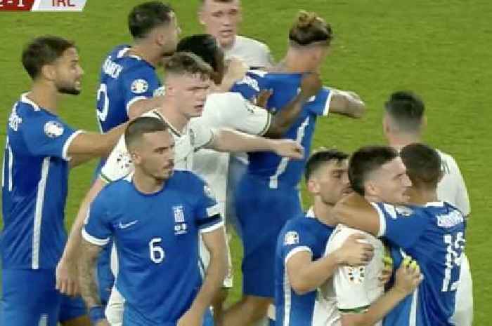 Watch Greece vs Ireland descend into madness as Matt Doherty sent off amid ugly stoppage time scenes