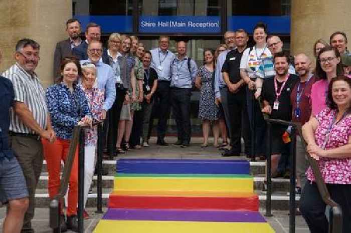 Shire Hall steps painted in rainbow colours as part of Pride month
