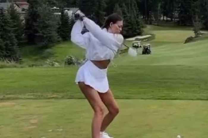 LIV Golf WAG Paulina Gretzky shows husband Dustin Johnson how to do it with her swing